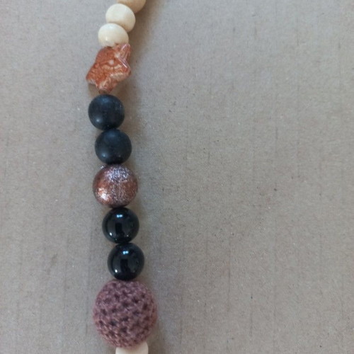 Boho necklace handmade with yellow fabric flower and mixed earthy beads