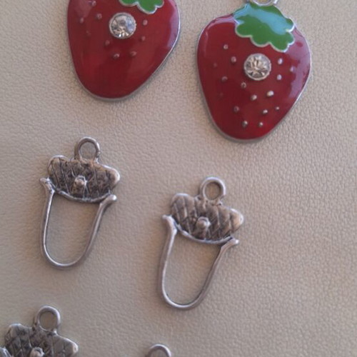 Strawberry, acorn and watermelon craft charms set