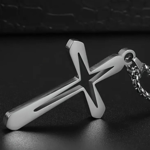 Modern minimalist stainless steel cross pendant