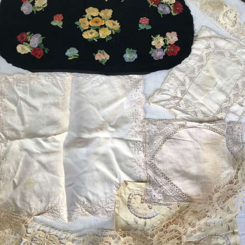 Set of various embroidered linens used with minor imperfections