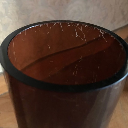 Glass vase brown used, retro table decoration
