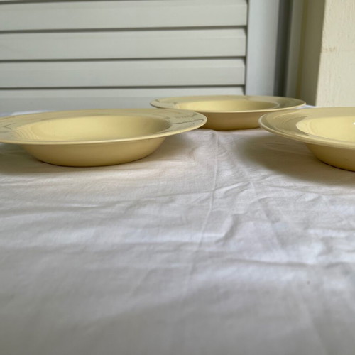 Set of 6 antique Wood's Ware plates used, ceramic, yellow