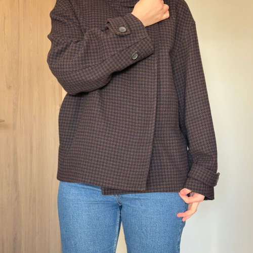 Arket coat jacket used, brown and black houndstooth wool blend, size M