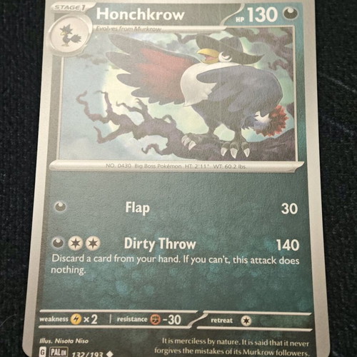 Honchkrow error card PAL 132 Paldean evolve Pokémon new with sleeve and toploader