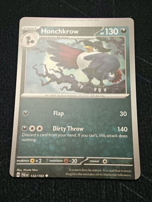 Κάρτα Honchkrow error PAL 132 Paldean evolve Pokémon καινούργια με θήκη και toploader