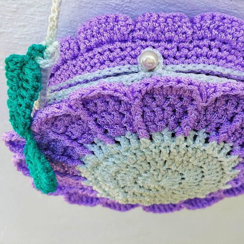 Handmade knitted girls' bag new, purple and white