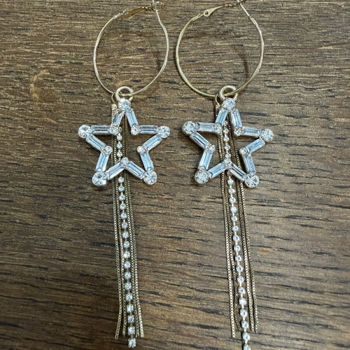 Hoop earrings with star zirconia and hanging details, new