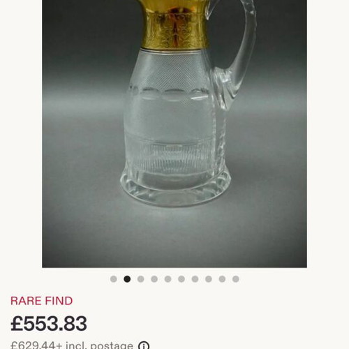 Moser crystal water jug with gold leaf, new
