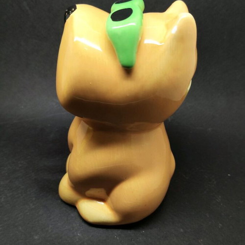 Ceramic dog piggy bank used, orange with sunglasses
