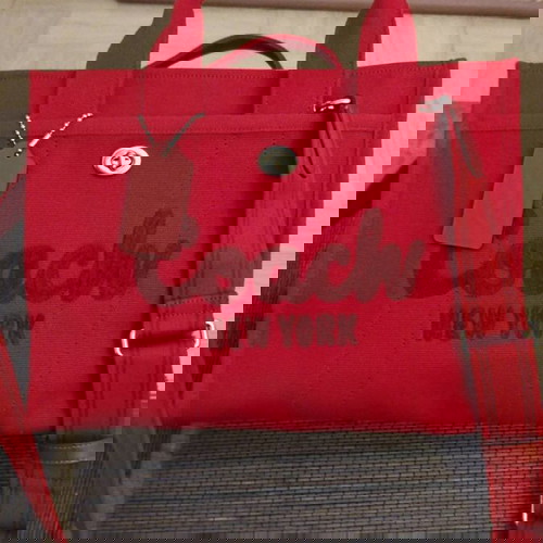 Coach τσάντα ώμου καινούργια, κόκκινη καμβάς 33x24