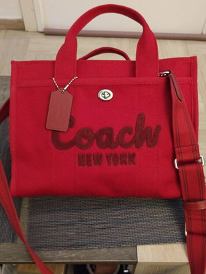 Coach τσάντα ώμου καινούργια, κόκκινη καμβάς 33x24