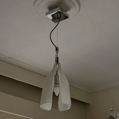Set of three metal ceiling lights with crystal shades like new