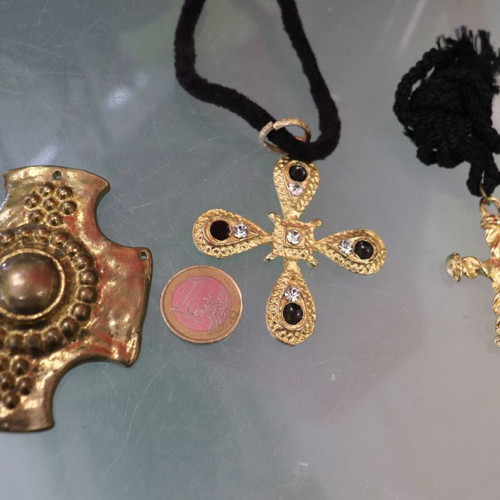 Crosses vintage set of 3, large brass and metal