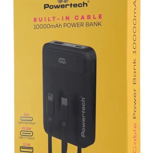 Powertech Power Bank PT-1417 10000mAh 22.5W with Cables and Display