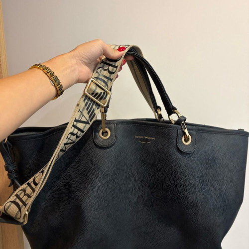Emporio Armani women's black tote bag used with detachable pouch