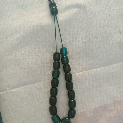 Komboloi with Blue-Green Barrel-Shaped Beads like New, 25 cm