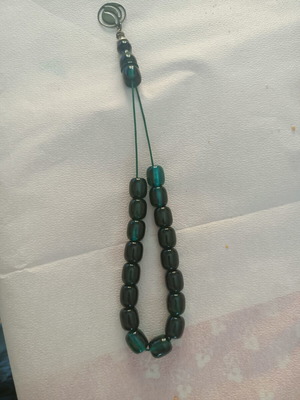 Komboloi with Blue-Green Barrel-Shaped Beads like New, 25 cm