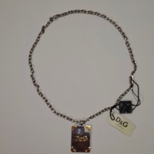 Vintage Dolce & Gabbana D&G silver and gold toned dog tag pendant necklace used