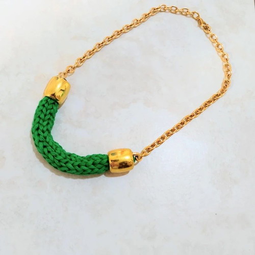 Colorblock necklace green statement chunky, new