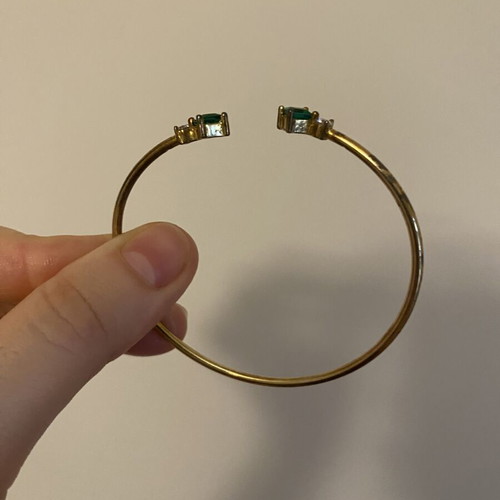 Emerald and diamond open cuff bracelet like new, gold finish