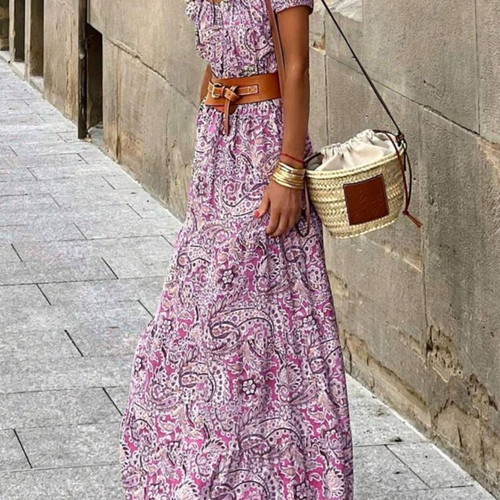 Shein Paisley Pink Maxi Summer Off Shoulder Dress, size M