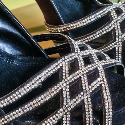 Peep toe black pumps with rhinestones, like new, size 40