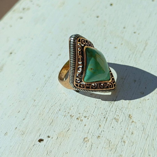 Barse ring sterling silver and brass with genuine turquoise, like new