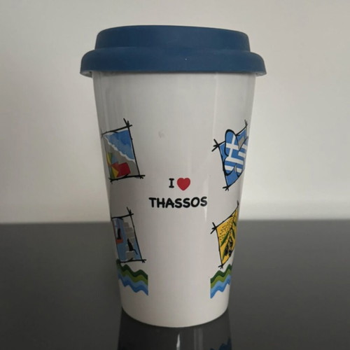 Thassos ceramic cup with silicone lid like new