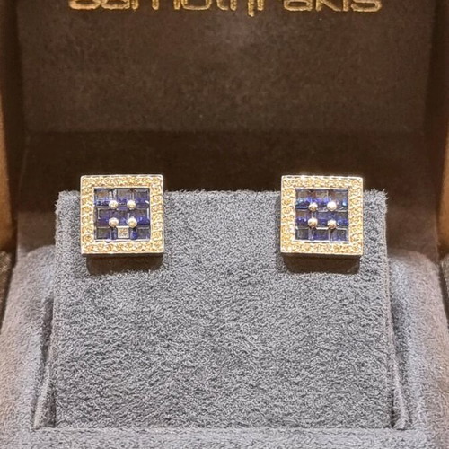 K18 white gold cufflinks with sapphires and brilliant with gemological certificate