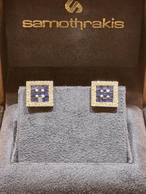 K18 white gold cufflinks with sapphires and brilliant with gemological certificate