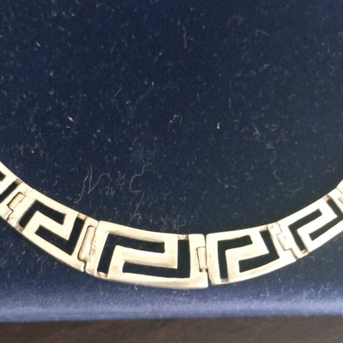 Silver vintage necklace ancient Greek style with meander shape 925
