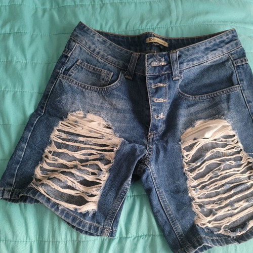 Bsb denim shorts used with rips, size S, blue