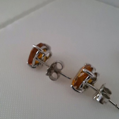 Earrings and pendant set white gold k14 with synthetic topaz heart