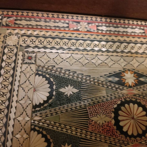 Marquetry tray used, wooden, 45 cm length