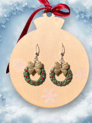 Handmade winter earrings new, stainless steel and polymer clay