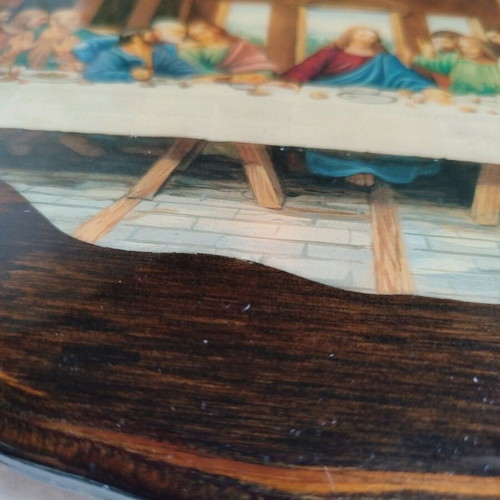 Wooden vintage wall plaque with Last Supper depiction used