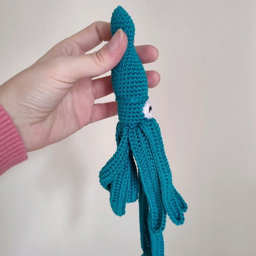 Amigurumi knitted squid doll new, petrol blue