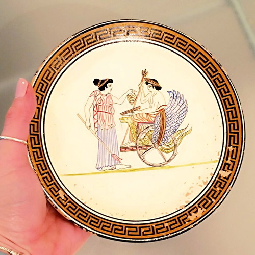 Collectible museum replica plate used, handpainted by J. Spyropoulos