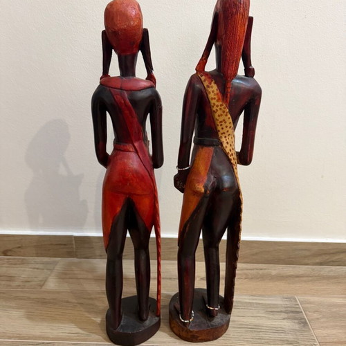 African wooden statues used, set of 2, handmade