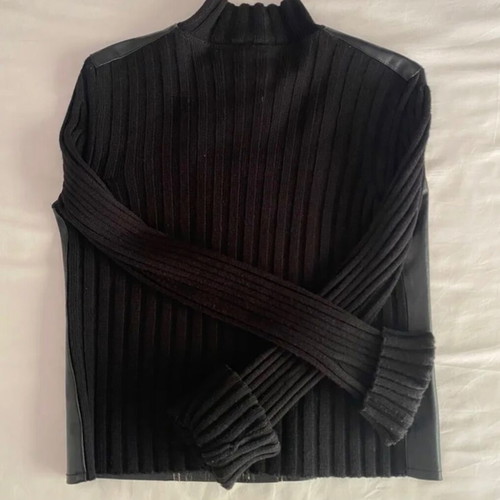 Pinko black leather jacket with white stitching like new size L
