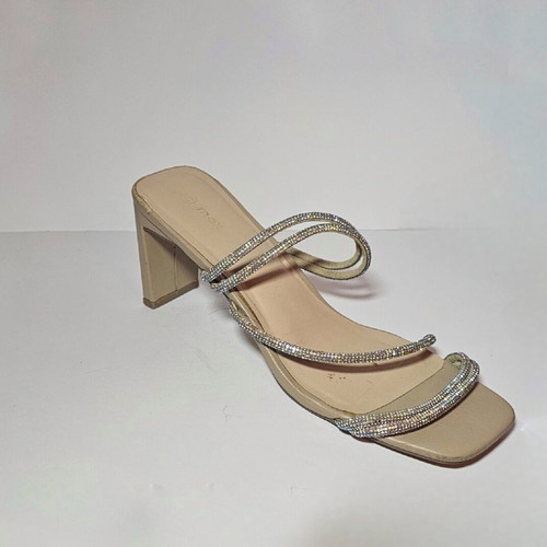 Mules with rhinestones and block heel, size 40