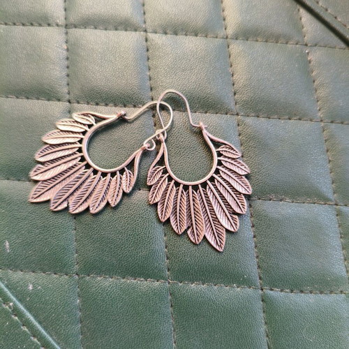 Faux Silver Earrings with Feather Design Boho Style like new