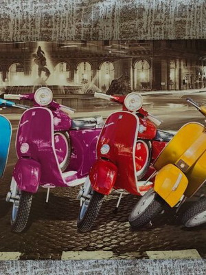 Vespa Classic Scooter Art Print like new, rainbow colors on Rome street