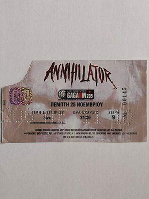 Annihilator concert ticket used, 25/11/2010