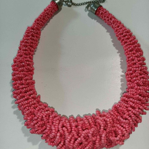 Vintage necklace made of small pink beads like new