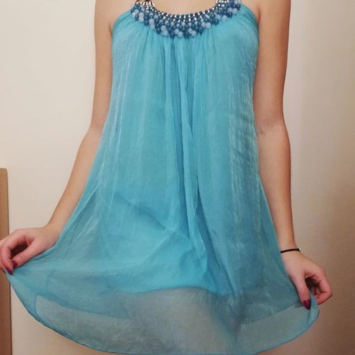 Turquoise backless dress like new with neck tie