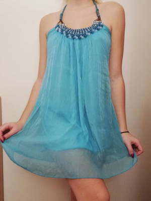 Turquoise backless dress like new with neck tie