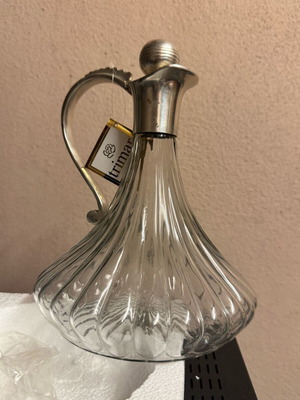 Trimaris crystal carafe new with silver plated details