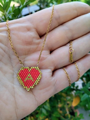 Steel monogram heart necklace made to order, red and gold