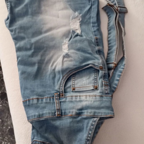 Denim short overalls, blue, size XXL